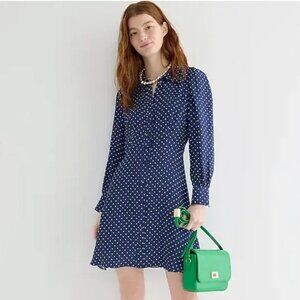 J. Crew Cupro Shirtdress in Becklow Dot, Navy